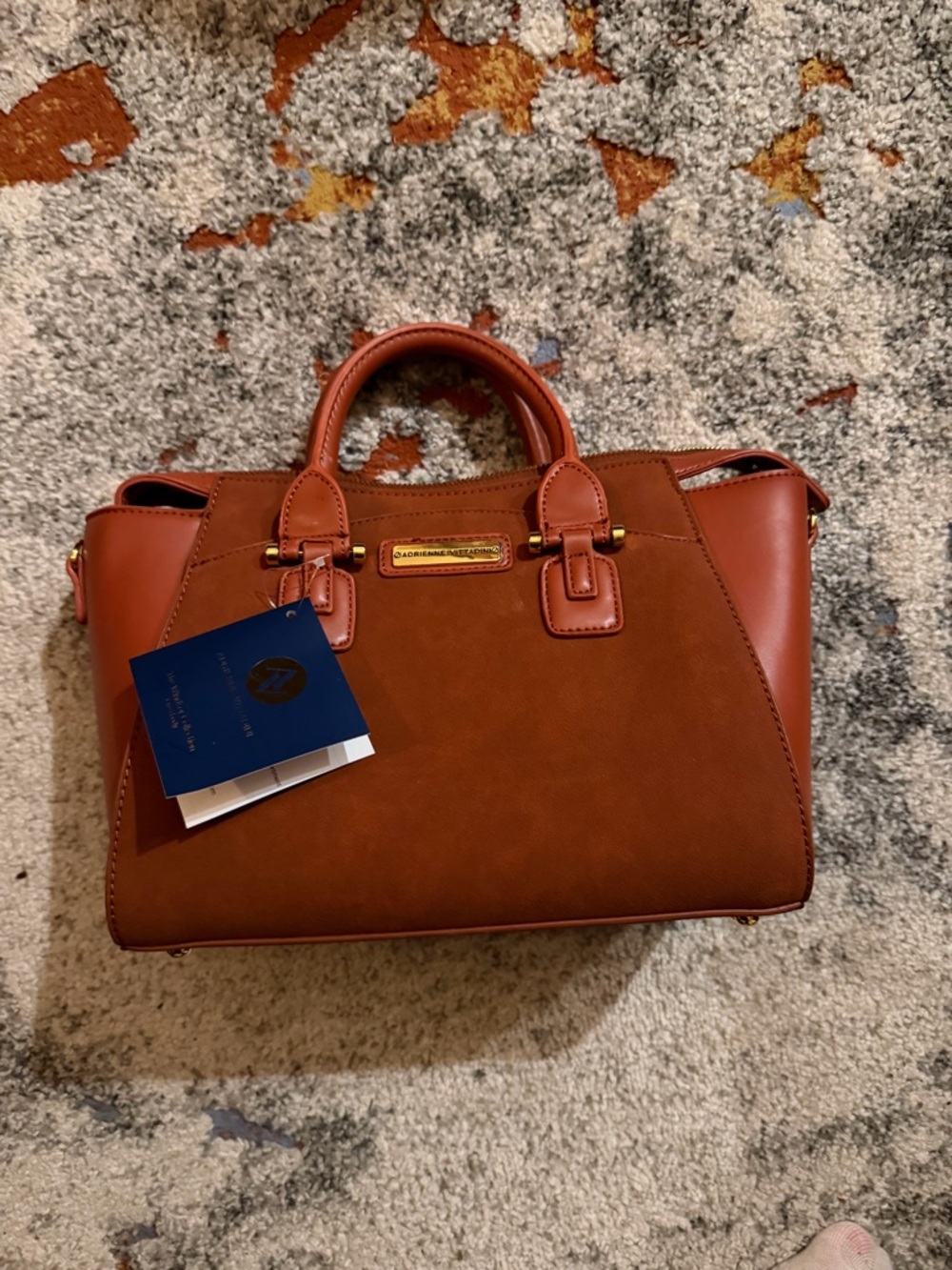 Adrienne Vittadini Cognac Brown Satchel with Gold Hardware